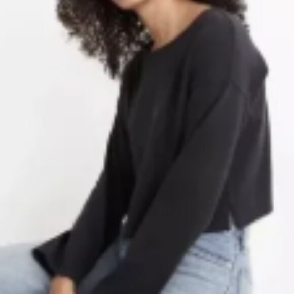 NWT Madewell Long Sleeve Crop Tulip Back Elegant Black Women's Top Small - Picture 2 of 12